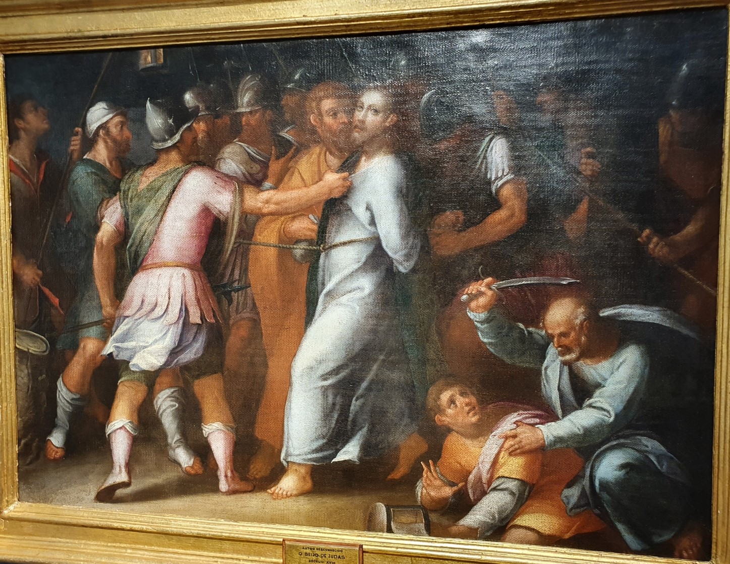 Imagem de referência de O Beijo de Judas, descrito nos dados abertos como pintura a óleo sobre tela de 1605-1607 atribuida a Simão Rodrigues