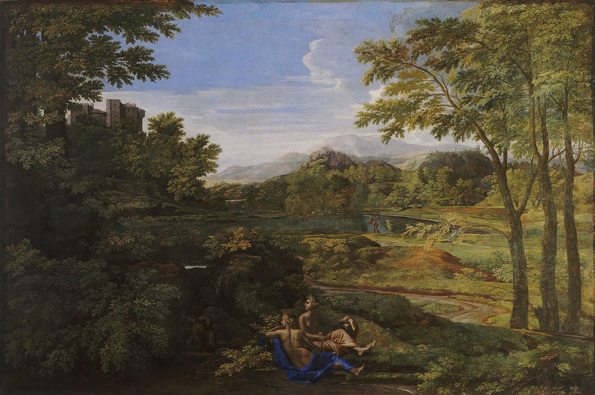 Imagem de referência de Paisagem com duas ninfas, descrito nos dados abertos como pintura de Nicolas Poussin