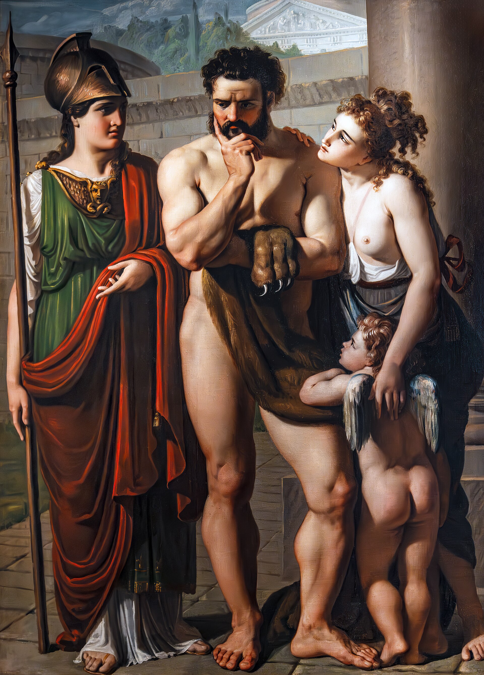 Imagem de referência de Escolha de Hércules, descrito nos dados abertos como pintura de Nicolas Poussin