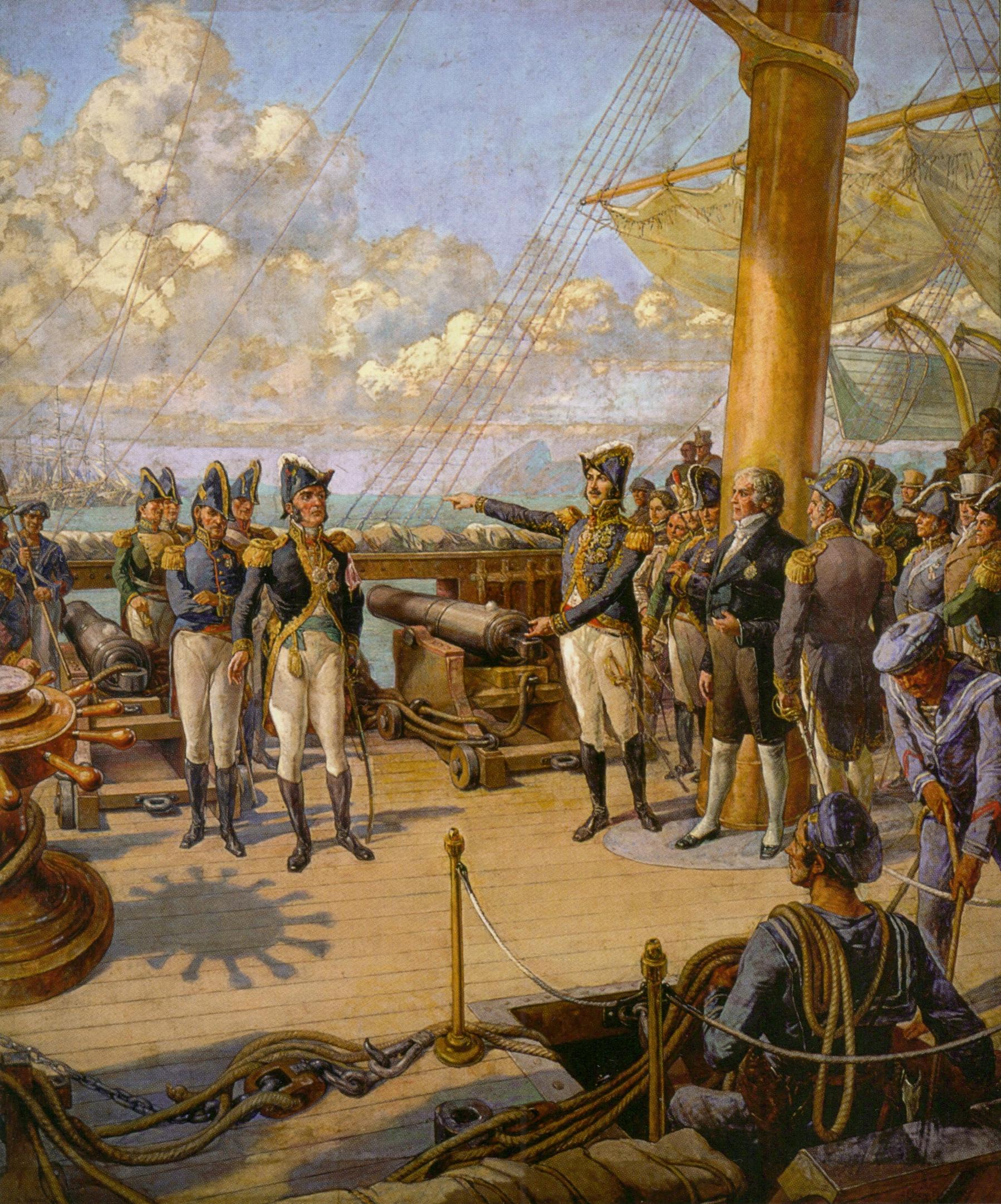 Imagem de referência de Príncipe Regente Dom Pedro e Jorge de Avilez a Bordo da Fragata União, descrito nos dados abertos como pintura de Oscar Pereira da Silva