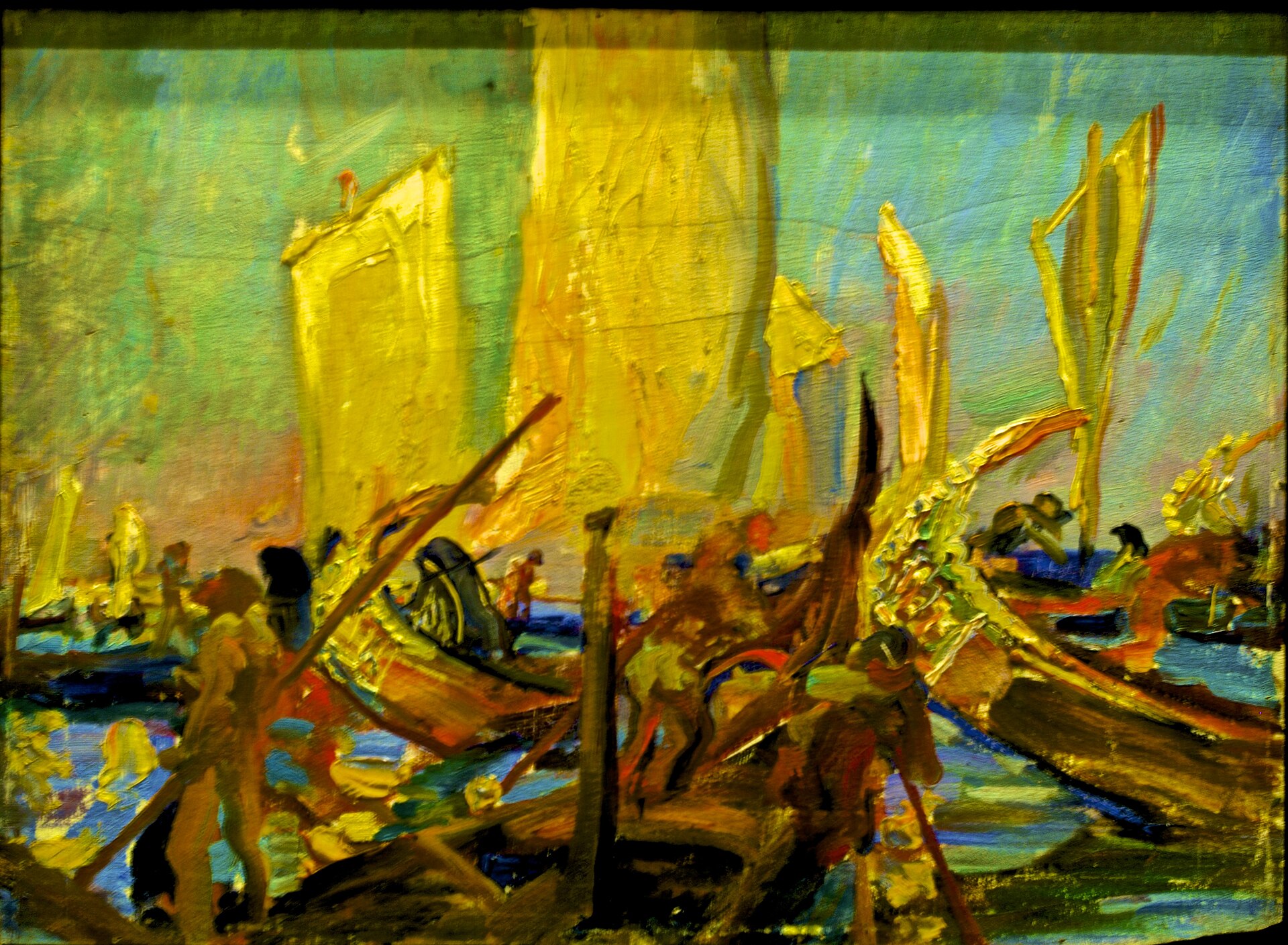 Imagem de referência de Moliceiros ao sol, descrito nos dados abertos como pintura de Adriano de Sousa Lopes