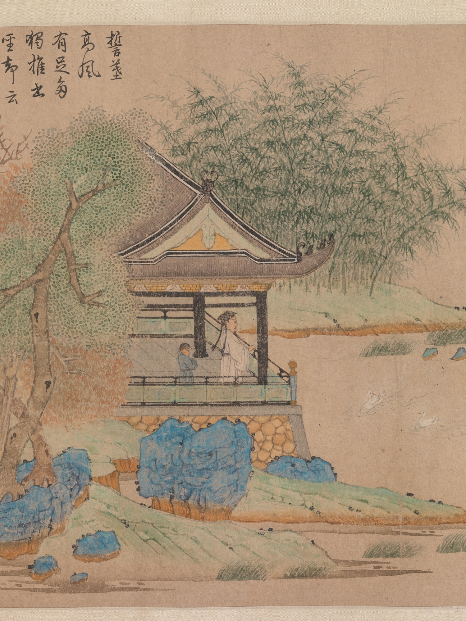 Imagem de referência de Wang Xizhi observando os gansos, descrito nos dados abertos como pintura de Qian Xuan