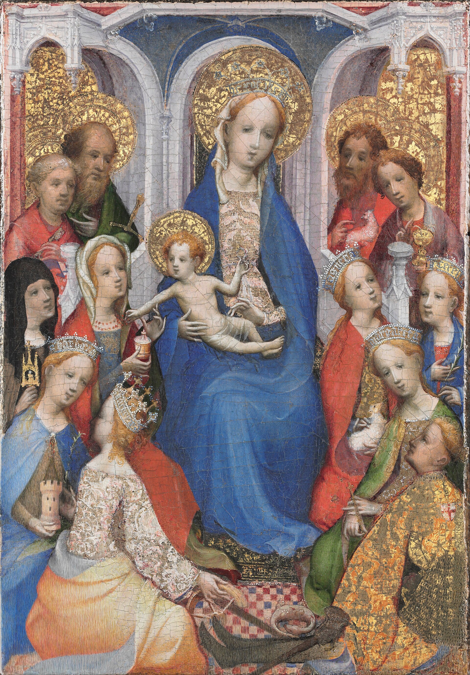 Imagem de referência de A Virgem entronizada e o Menino rodeados de Santos, descrito nos dados abertos como pintura do Mestre de Santa Verónica