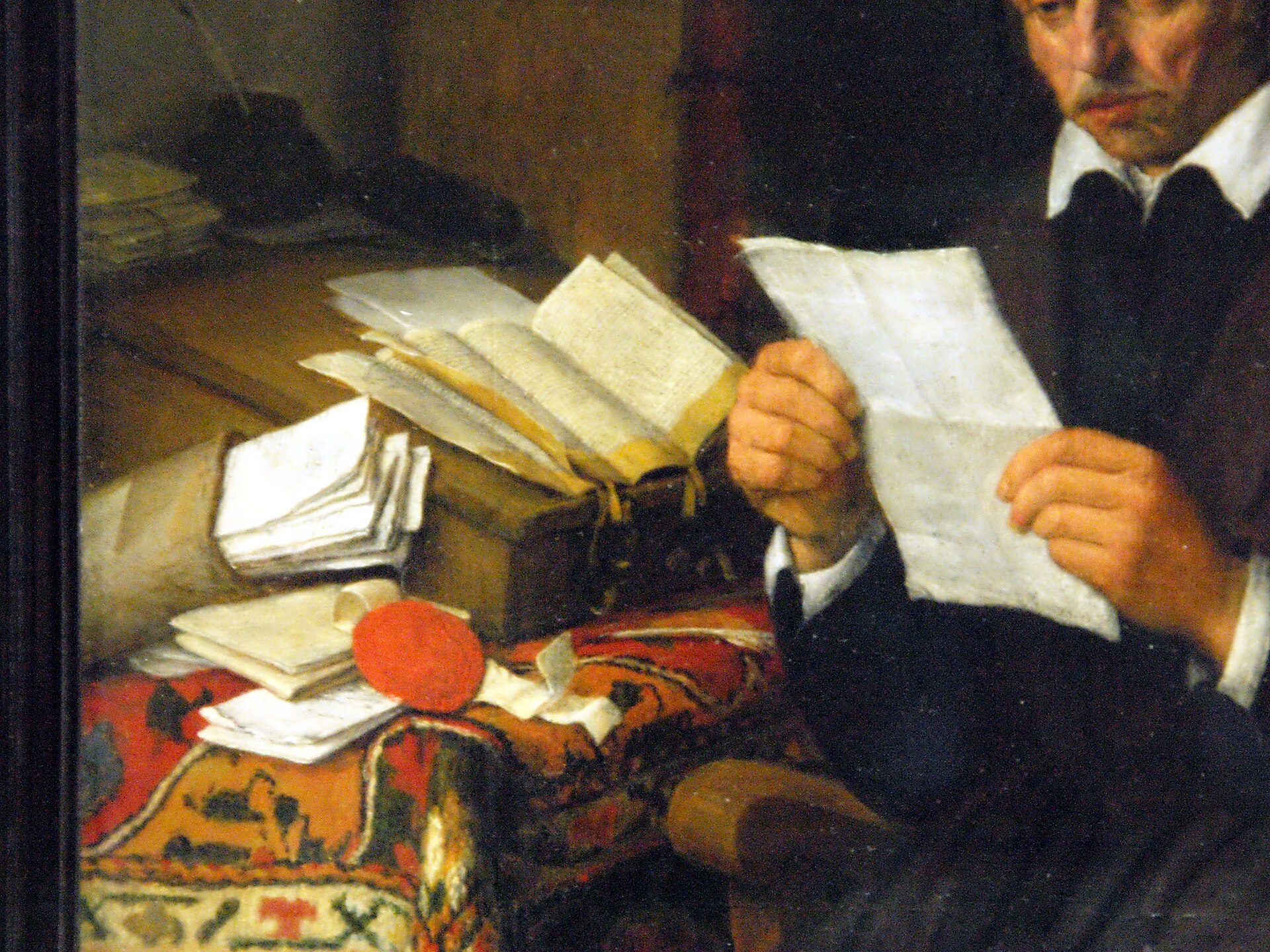 Imagem de referência de Um homem de negócios no seu escritório, descrito nos dados abertos como pintura de Adriaen van Ostade