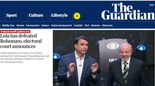 Virada inédita de Lula vira manchete pelo mundo; jornais destacam dia caótico de eleição