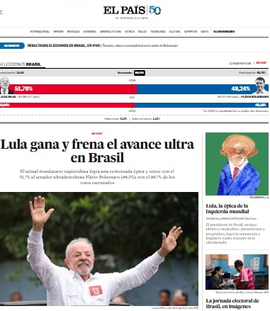 Virada inédita de Lula vira manchete pelo mundo; jornais destacam dia caótico de eleição
