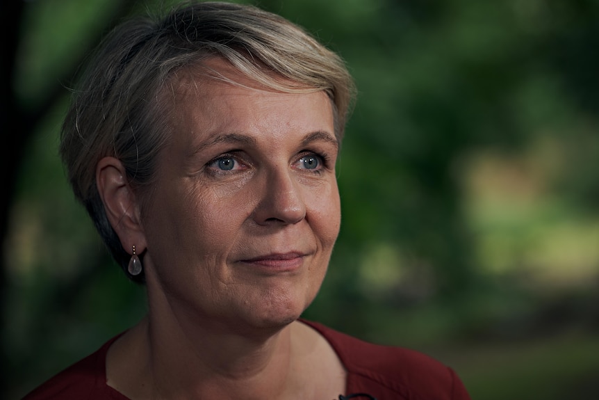 Woman with short hair smiles with mouth closed