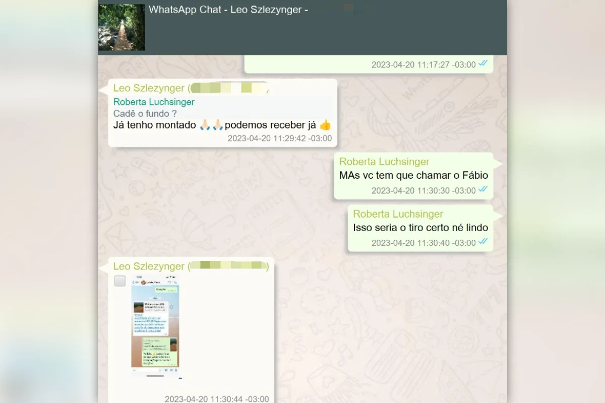 Troca de mensagens de Roberta Luchsinger