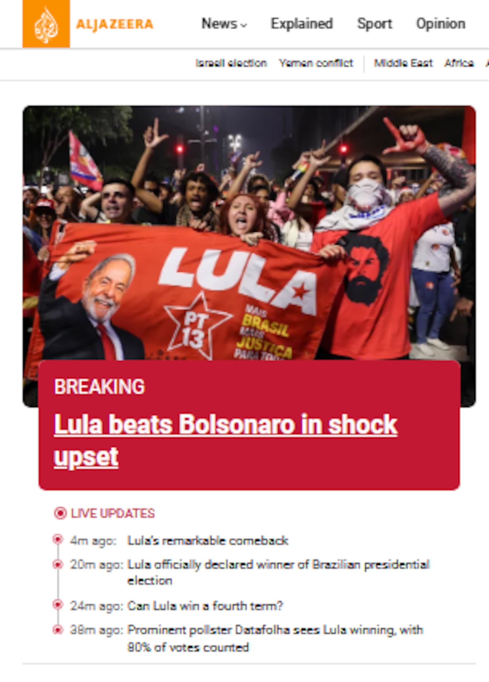 Site da rede de televisão catarina Al Jazeera Reprodução/Al Jazeera - 25/10/2026