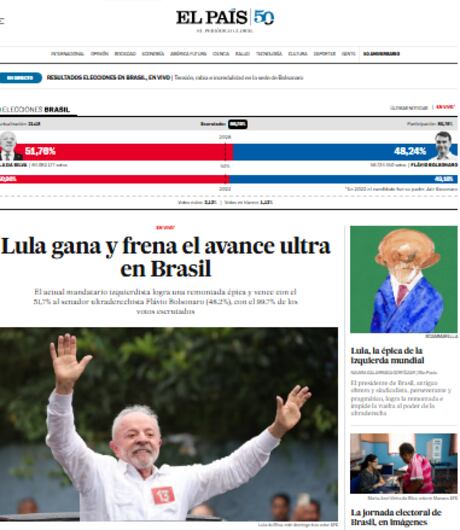 Virada inédita de Lula vira manchete pelo mundo; jornais destacam dia caótico de eleição