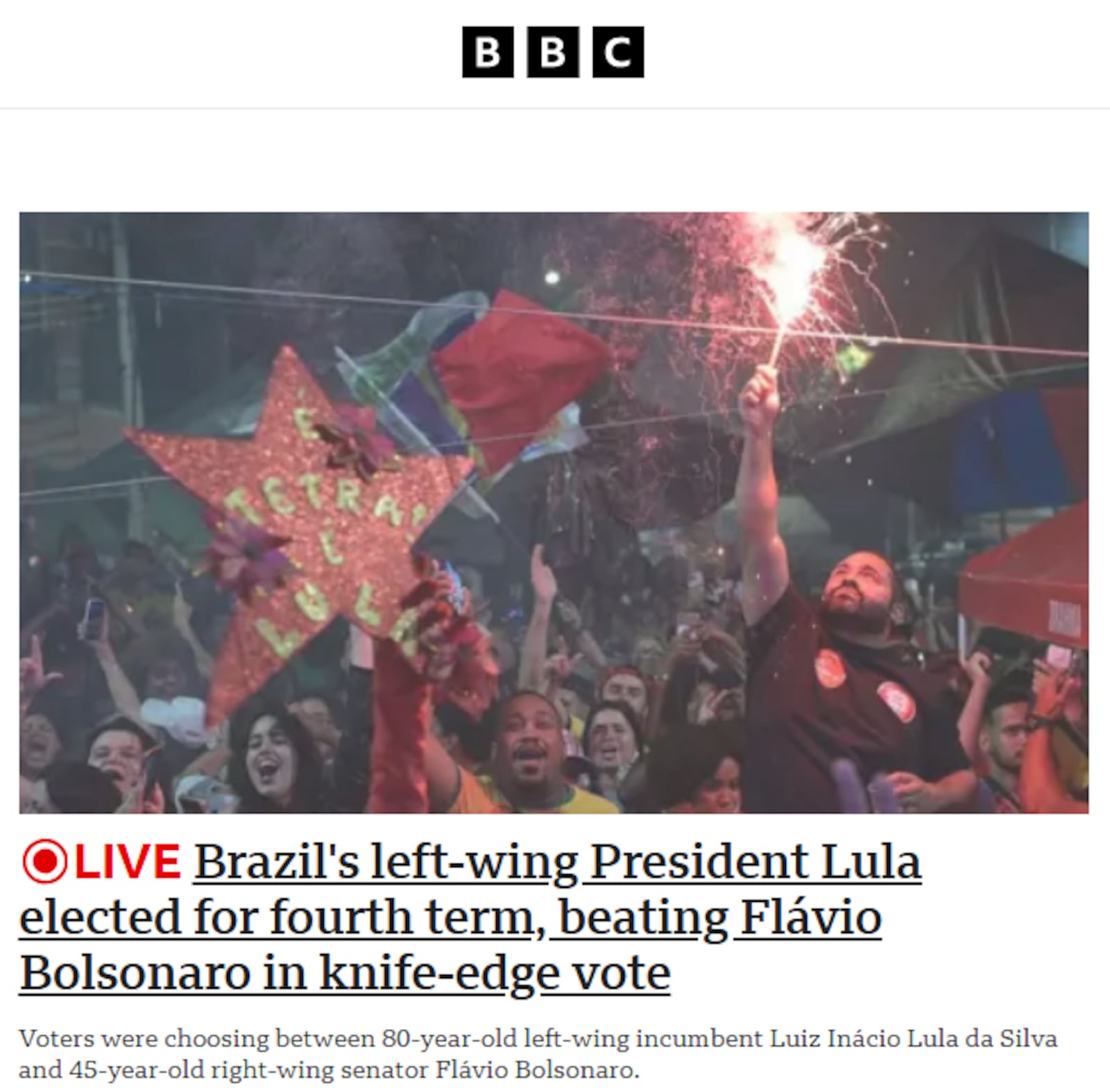 Manchete da edição britânica da BBC Reprodução/BBC - 25/10/2026